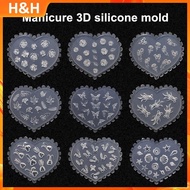 【H&H】 3D Nail Carving Silicone Mold, DIY Nail Art Tool for Manicure Decor
