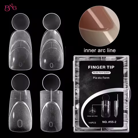 BNG 140Pcs Dual Forms with Inner Arc Line Oval Square Coffin Upper Forms for Quick French Matte Nail