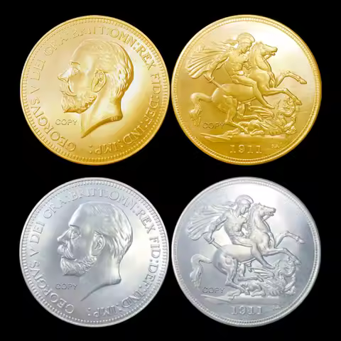 UK 1911 King George V 5 Pounds Horse Sword Knight Gold/Silver Coin, Home Decoration Crafts, Original