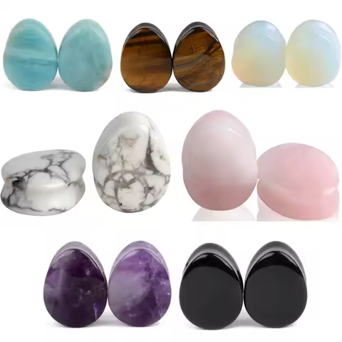 2pcs Fashion Stone Teardrop Ear Plugs Tunnel Piercings Plugs Earring Gauges Ear Expanders Stretcher