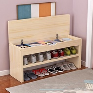 【TikTok】#Solid Wood Entrance Storage Shoes Long Wooden Stool Entrance Narrow Stool Living Room Sofa Bed Tail Stitching S