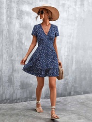 HalloweenMùa hè ngắn Boho Dress Women V Neck Print Floral Party Dress Ladies Bohemian Flower Mini Dr