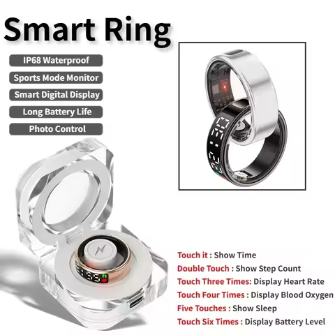 SR08 Smart Ring For Men Women LED Display Screen Heart Rate Blood Oxygen Monitoring Multi Sports Mod