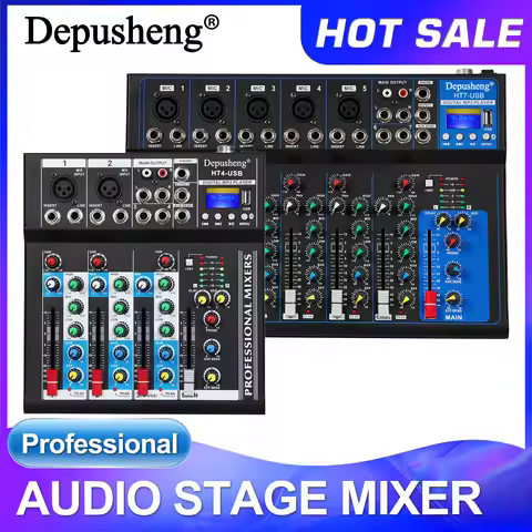 Mixer Audio Depusheng HT4 4 Channel Sound Mixing Boards Professional Portable Digital DJ Console wit