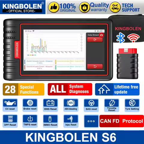 Lifetime Free Update Newest KINGBOLEN S6 CAN FD All System Car Diagnostic Tools Auto OBD Scanner Blu