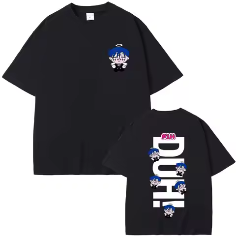 Korean Kpop P1Harmony 2025 DUH Cartoon Style Print T Shirts Cat Funny Meme T-shirt Men Women Fashion