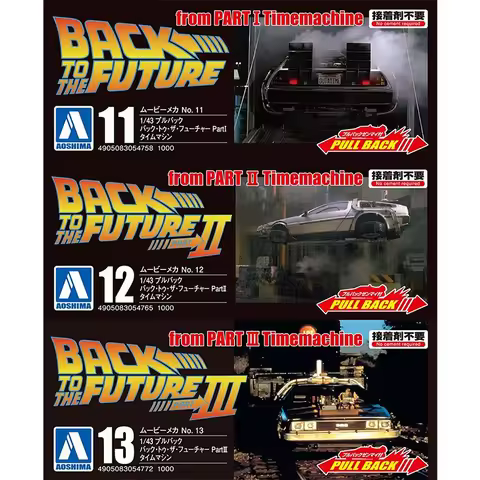 Prefabricated assembly model Aoshima-05475/6/7 1/43 Back to the Future De Lorean Part I II III car m