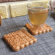 原木浮雕月餅杯墊 - 客製化刻字 -【月餅系列】