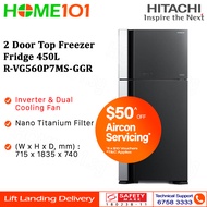 Hitachi 2 Door Top Freezer Fridge 450L R-VG560P7MS