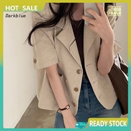  Single-breasted Blazer Women Thin Jacket Stylish Women's Short Sleeve Blazer Coat for Work Solid Color Business Suit Jacket with Patch Pockets Perfect for Office