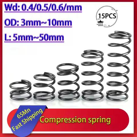 15Pcs Wire Diameter 0.4mm 0.5mm 0.6mm 65MN Strong Spring Steel Pressure Compression Spring Shock Abs