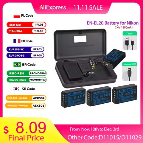EN-EL20 EN EL20 battery 1280mAh EN-EL20a EN EL20a Battery with 2 Slots Charger for Nikon Coolpix P10