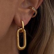 Exaggerated Stainless Steel Square Threaded Earrings INS New Style Exaggerated Trendy Fashion Earrin