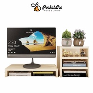 Pocketbee Home - Wooden monitor riser stand - Ergonomic laptop stand - Desk organizer keyboard storage