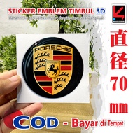 PORSCHE EMBLEM RAISED MOTORCYCLE STICKER 70 MM FLEXIBLE 3D EMBLEM