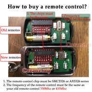 High Quality Smc5326 330mhz Auto gate Replacement Switch Remote Control Key 433mhz 8DIP switch component ( Free Battery)