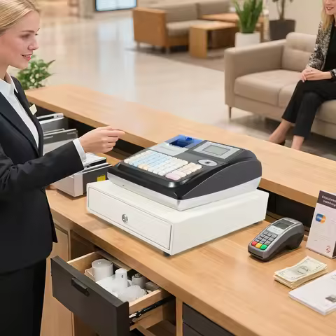 48-Key Electronic Cash Register with Key Lock, Thermal Receipt Printer, Profit Analysis, Inventory M