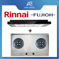 RINNAI RH-S329-PBR 90CM SLIMLINE HOOD WITH TOUCH CONTROL + FUJIOH FH-GS6520 SVSS 2 BURNER STAINLESS STEEL HOB WITH SAFETY VALVE