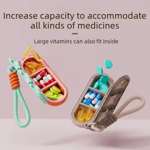 Portable Lanyard-Style 3-Compartment Pill Case with Silicone Seals for Water and Moisture Resistance