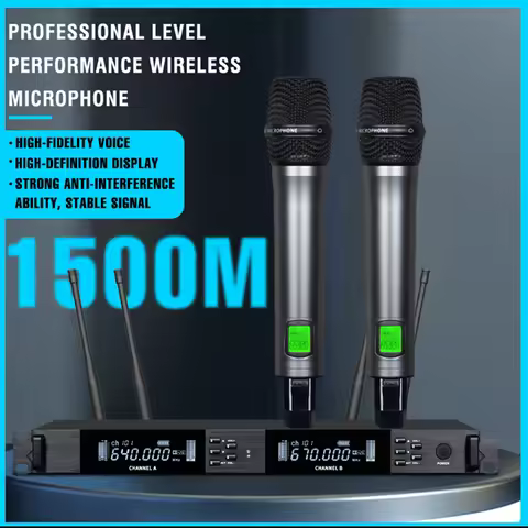 UHF Professional Wireless Microphone 2-channel Metal Handheld Karaoke Singing Stage Wedding Performa