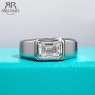 AnuJewel 2ct D Color Emerald Moissanite Men Ring 925 Sterling Silver 18K Gold Plated Engagement Rin