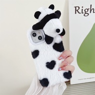 For OPPO Reno3 Reno4 Reno5 Reno6 Reno7 Reno8 Reno9 Reno10 Pro Reno 10x Zoom 3D Cute Lazy Panda Lovely Cartoon Animal Doll Soft Plush Hairy Fuzzy Fur Fluffy Phone Case