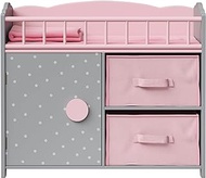 Olivia's Little World - Polka Dots Princess 16-18 inch Baby Doll Wooden Crib Bed with Storage Bin - Gift Toys for Girls - Pink &amp; Gray Polka Dots