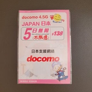 docomo 4.5G 日本 5日無限數據SIM卡