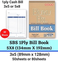 SBS Bill Book Cash 1ply 50/80sheets 89mm x 128mm 3" x 5" SBS0080/81 or 134mm X 192mm 5" x 8" 0083/84