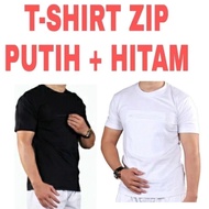 Baju T-Shirt ZIP Baju Haji & Umrah Lelaki Berzip Baju Haji Putih Dan Hitam Kain Cotton