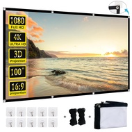 100-inch Projector Screen 4K 16:9 HD Foldable Washable Portable Projection Movies Screens Support Do