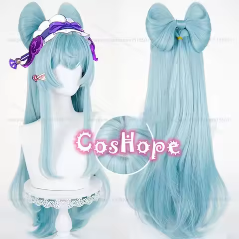 Yumemizuki Mizuki Cosplay Wig with Detachable Bow 78cm Long Aquamarine Wig Cosplay Anime Heat Resist
