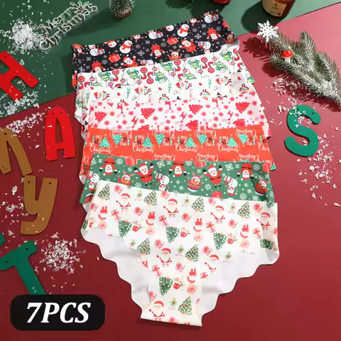 7Pcs/Set Merry Christmas Low Waist Traceless Waves Edge Triangle Shorts For Women Seamless Cartoon S