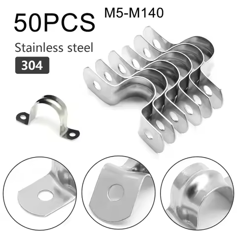 50Pcs Stainless Steel Rigid Pipe Strap M5-M140 2 Holes Cable U Bracket Clamp Hanger Tube Strap Tensi