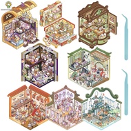 8Pcs DIY 3D House Stickers Set Reusable 3D Cartoon Scene Stickers Funny Mini Room Scene Sticker SHOP