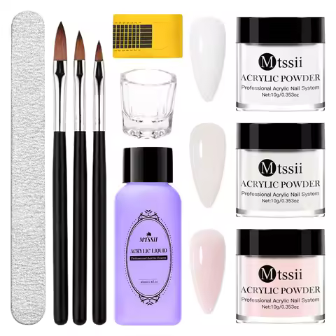 8pc Acrylic Powder Nail System Set, Nude Pink, Monomer Liquid Set for Nails Extension, Carving Flowe