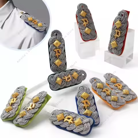 WW2 German Military Officer Shoulder Boards-Metal Wire Bullion Epaulettes for Uniform Cosplay Prop I
