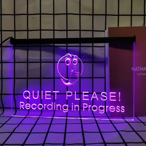 Recording in Progress Quiet Please-Retro LED Neon Sign Home Decor with Vintage Plaques and Posters f