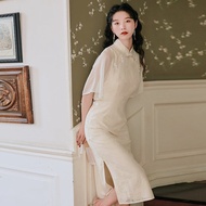 Improved cheongsam women's bone-eroded retro elegant young girl's mid-length temperament dress改良旗袍中国