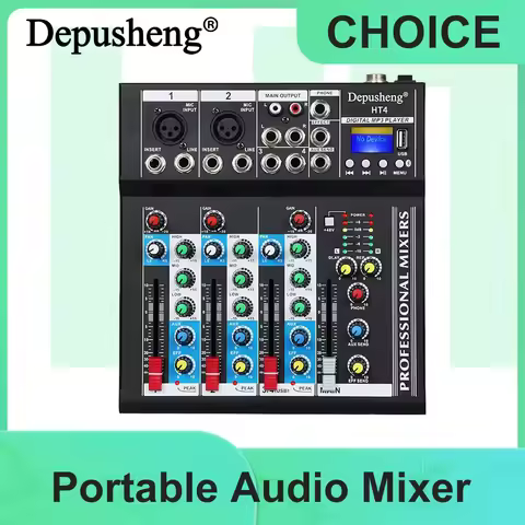 Mixer Audio Depusheng HT4 4 Channel Sound Mixing Boards Professional Portable Digital DJ Console wit