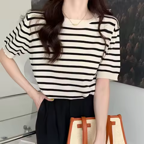 Knitted Sweater Women Pullovers O-Neck Short Sleeve Knitwears Knit Sweater Pullover Women Tops New S