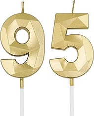 95th & 59th Birthday Candles for Cake, Gold Number 95 59 3D Diamond Shaped Candle Birthday Decoratio
