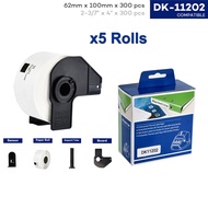 5Rolls DK-11202 DK11202 Compatible Brother 62*100mm Die Cut Thermal Label Sticker Paper for Brother 
