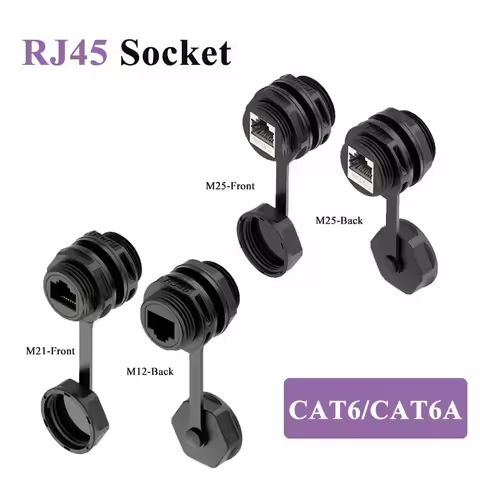 Waterproof CAT6A RJ45 Network Connector Industrial Ethernet M25/M21 Panel Type Socket Direct Plug CA