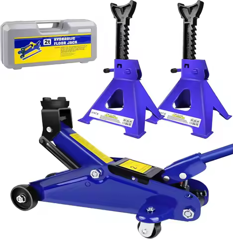 Floor Jack & Stand Combo-2 Ton Low Profile Hydraulic&3 Ton Axle Stand Set,Tire Repair Kit Steel Raci