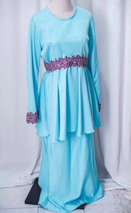 [PRELOVED] BAJU PEPLUM KURUNG MODEN PLAIN BABY BLUE SAIZ M KAIN DUYUNG ROYAL DULL SATIN VALENTINO SILK LACE CUSTOM