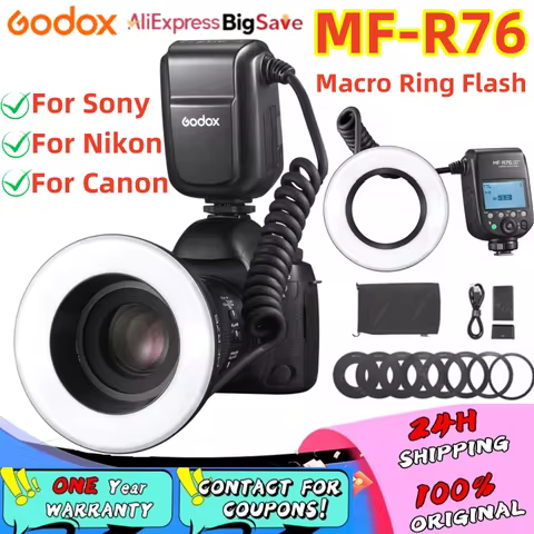 Godox MF-R76 5000K Macro LED Ring Light Speedlite Flash Light for Sony Canon Nikon Camera 5D 6D 7D 6