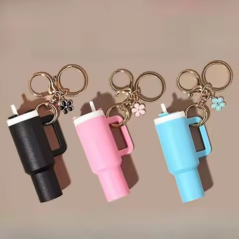 Mini Stanley Cup Keychain Creative Coin Chapstick Storage Box Accessories Key Holder Backpack Tumble