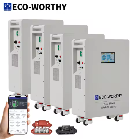 ECO-WORTHY 4Pack 48V 314Ah LiFePO4 Lithium Battery, 64.3kWh High Capacity Energy Storage with Breake
