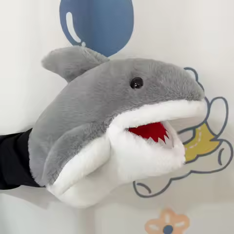 Stuffed Plush Animal Toys Gray Shark Hand Finger Story Puppet Cute Dolls Educational Baby Toys Simul